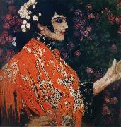 Alexander Yakovlevich GOLOVIN The Woman of spanish had on a shawl red oil on canvas